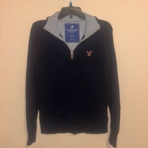 American Eagle Outfitters Men's Black and Gray Zip-Up Sweater